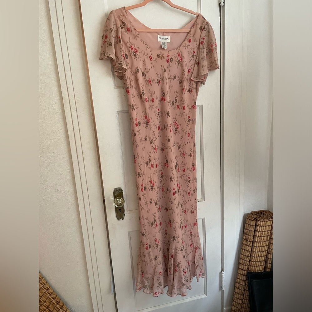 Chadwicks 100% silk shell floral dress size 16 petite